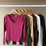 Long-sleeved top with v-neck