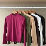 Long-sleeved top with mock turtleneck collar