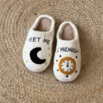 Moon and clock embroidered slipper