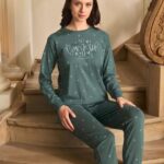 "Bonjour" dark teal-green pyjama