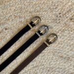 Real suede belt with textured buckle