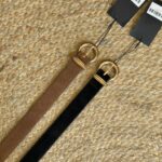 Real suede belt with polished gold buckle