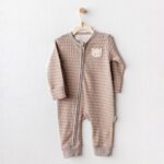 Striped rib-cotton bear romper