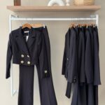 Black cropped blazer suit