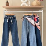 Scarf tie straight leg jeans