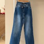 Criss cross waist wide leg jeans