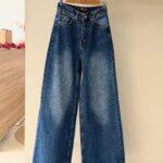 Blue rhinestone wide leg jeans