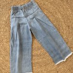 Wide-Leg Pleated Denim Culottes