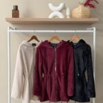 Hooded zip up faux fur drawstring jacket