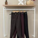 Belted tailored high rise straight trousers