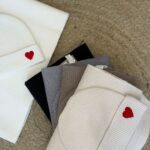 Heart embroidered ribbed beanie and scarf set