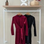 Velvet tie waist mini dress