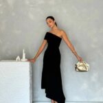 Asymmetric folded one shoulder midi dress