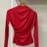 Elegant draped mock neck red top