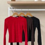 Rhinestone studded long sleeve top