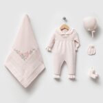 Pink Floral Knit Baby Outfit Set