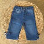 Kids Blue Denim Jeans With Bow Hem