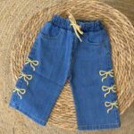 Kids Blue Denim Pants With Yellow Bows