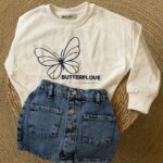 Butterfly Sweatshirt and Denim Skirt Set