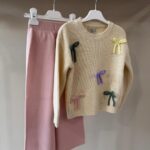 Cream Knitted Sweater and Pink Pant Set