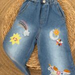 Kids Blue Jeans With Unicorn Embroidery