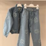 Girls' Light Blue Denim Bow Pants