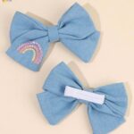 Denim Rainbow hair bow clips 2pcs