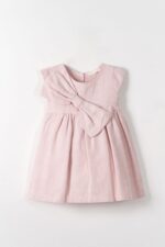 Girls Pink Dress with Large Bow - Image 2