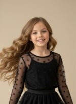 Black Sheer Star Long Sleeve Top