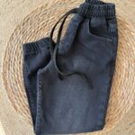 Black Elastic Waist Denim Jogger Pants