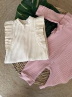 Ribbed Baby Romper With Ruffle Sleeves - Image 2