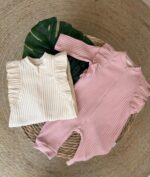 Ribbed Baby Romper With Ruffle Sleeves