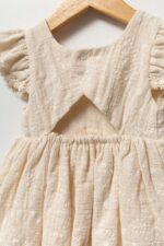 Girls Cream Bow Embroidered Dress - Image 2