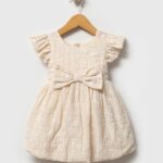 Girls Cream Bow Embroidered Dress