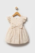 Girls Cream Bow Embroidered Dress