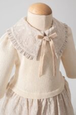 Girls Cream Knitted Dress With Lace Collar - Image 2