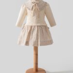 Girls Cream Knitted Dress With Lace Collar