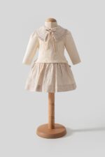 Girls Cream Knitted Dress With Lace Collar