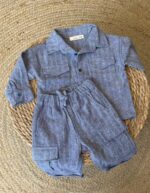 Blue Herringbone Toddler Shirt and Pants Set - Image 2