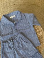 Blue Herringbone Toddler Shirt and Pants Set - Image 3