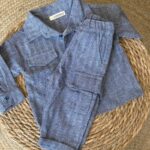 Blue Herringbone Toddler Shirt and Pants Set