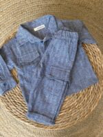 Blue Herringbone Toddler Shirt and Pants Set