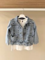 Girls Light Blue Denim Jacket With Hearts