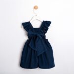 Girls Navy Blue Cherry Denim Dress - Image 2