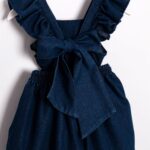 Girls Navy Blue Cherry Denim Dress - Image 3