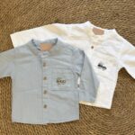Kids Cotton Button-Up Shirts With Train Embroidery