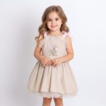 Girls Beige Lace Tulle Dress