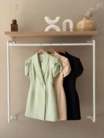 Puff sleeve shawl collar mini dress