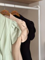 Puff sleeve shawl collar mini dress - Image 4