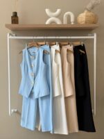 Sculptural button tailored vest set